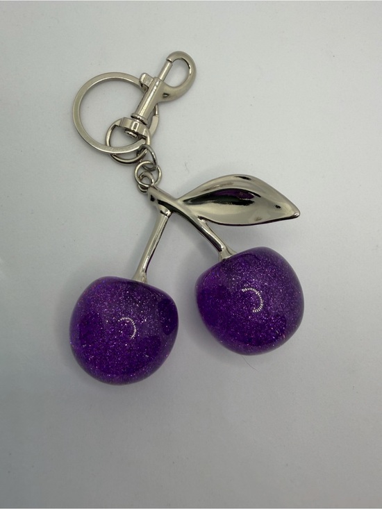 Accessories - Glitter Purple Cherry Keychain with Silver Stem